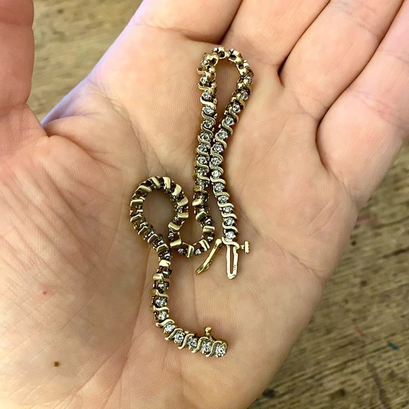14K Yellow Gold & Diamond Tennis S Bracelet - Picture 8 of 8